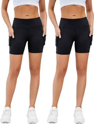 Miniatura 14 de AHLW Pantalones cortos de ciclismo suaves para mujer, con bolsillos, cintura alta, elásticos, cómodos, atléticos, para correr, yoga