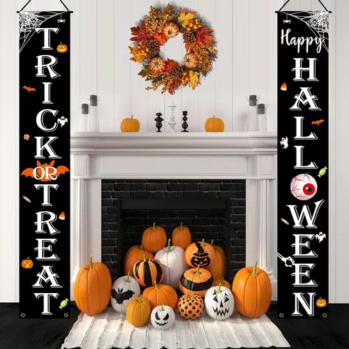 Miniatura 5 de JENFALL Decoraciones de Halloween al aire libre de "Trick or Treat" ("Trick or Treat" Happy HALLOWEEN) cartel para porche, decoración de puerta