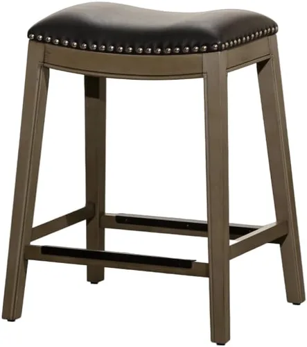 Miniatura 17 de DTY Indoor Living Durango - Taburete de cuero regenerado, taburete de mostrador de 24 pulgadas, acabado natural, asiento de cuero de silla Acabado