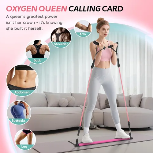 Miniatura 6 de Kit de barra de pilates con bandas de resistencia, barra de pilates portátil para gimnasio en casa, yoga y entrenamientos de cuerpo completo,