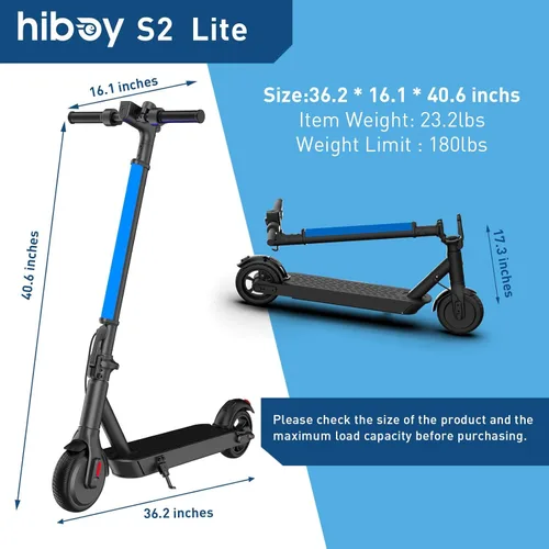 Miniatura 5 de Patinete eléctrico Hiboy S2 Lite – neumáticos sólidos de 6.5 pulgadas – hasta 17.1 kilómetros de alcance y 21 km/h, portátil y plegable