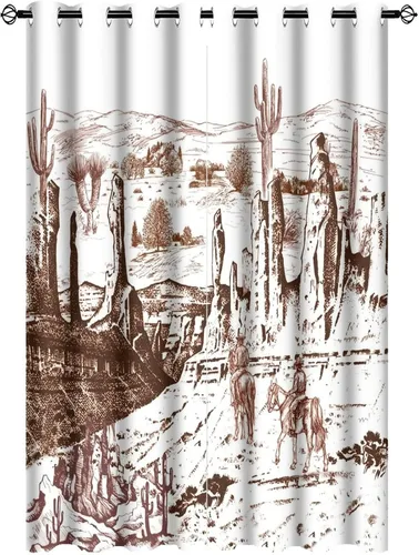Miniatura 17 de Cortinas opacas retro de vaquero occidental para dormitorio, estilo rústico, cactus, salvaje oeste, vaquero, paseo, caballo, con ojales, aislamiento