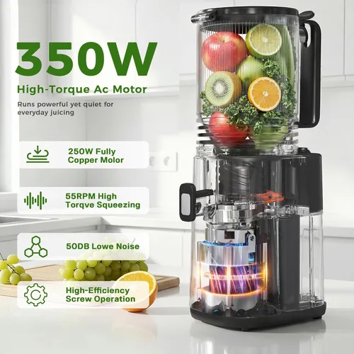Miniatura 3 de Cold Press Juicer, 5.5inch Wide Feed Chute Slow Juicer Machine, Masticating Juicer for Whole Vegetables & Fruits, Black