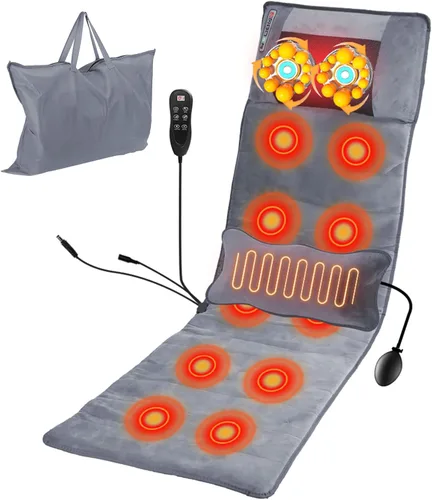 KOCASO Alfombrilla de masaje eléctrica de cuerpo completo con almohadilla de masaje por vibración de calor, cojín de masaje de espalda, almohadilla