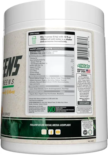 Miniatura 8 de EHP Labs OxyGreens Super Greens Powder - Superalimento de espirulina y clorella, jugo verde en polvo y suplementos de verduras con fibra prebiótica