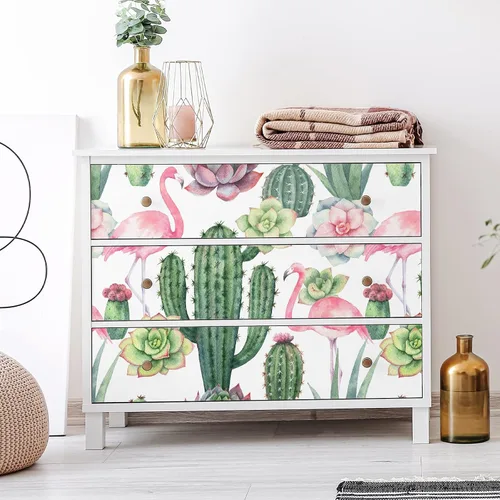 Miniatura 6 de VEELIKE Flamingos Cactus - Papel tapiz autoadhesivo para despegar y pegar de 17.7 x 118 pulgadas, diseño floral suculento verde tropical