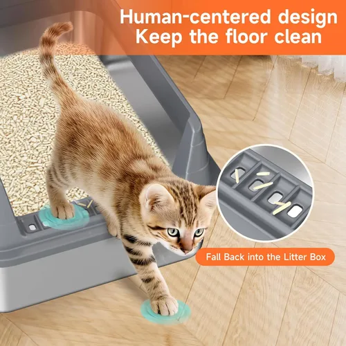 Miniatura 4 de Caja de arena de acero inoxidable para gatos, caja de arena de metal sin olor con tapa de lados altos, bandeja de arena de entrada baja con parte