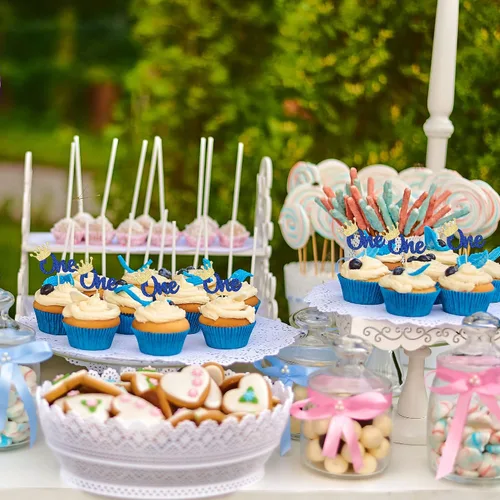 Miniatura 6 de Gyufise 24 piezas de decoración para cupcakes de primer cumpleaños, corona con purpurina, para baby shower, 1er cumpleaños, decoración de tartas