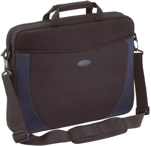 Targus Funda de neopreno con correa para el hombro para portátiles de 17 pulgadas, color negro con detalles azules (CVR217)