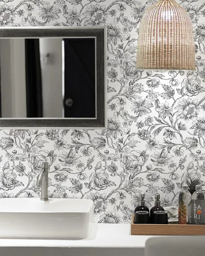 Miniatura 5 de Cohoo Home Papel tapiz floral en blanco y negro, papel de contacto para armarios y cajones, papel de contacto floral de girasol, autoadhesivo
