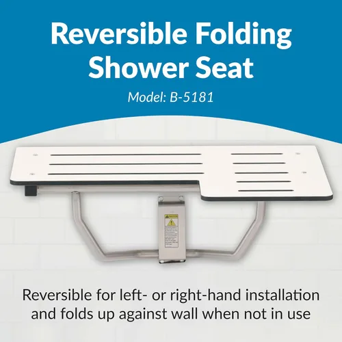 Miniatura 2 de Bobrick - Asiento de ducha plegable reversible, color blanco/acero inoxidable