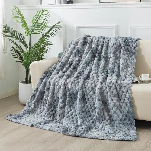 Miniatura 4 de Wajade Manta de piel sintética para sofá, suave patrón de escamas de sirena jacquard, manta de felpa mullida para todas las estaciones, manta