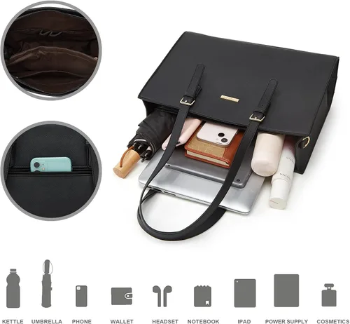 Miniatura 89 de Juego de 4 bolsas modernos para mujer de cuero sintético: bolso tote, bolso de hombro, bolso de mano y cartera.