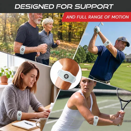 Miniatura 6 de Sleeve Stars Codera de Tenis para Mujeres - Correa de Codo de Tenis Ajustable, Codera de Codo de Golfista para Hombres, Soporte de Contrafuerza