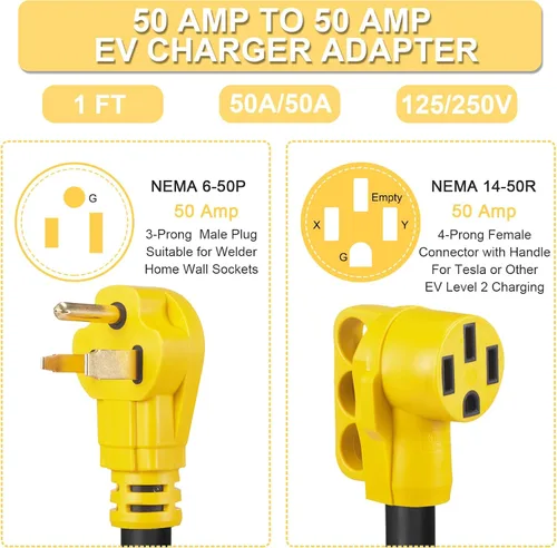 Miniatura 5 de Cable adaptador de cargador NEMA 6-50P a 14-50R EV, STW 6AWG 50 Amp 240V/250 voltios, enchufe de soldador de 3 clavijas a conector de cargador EV