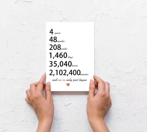 Miniatura 5 de Divertidas tarjetas de aniversario de cuatro años para parejas, románticas tarjetas de aniversario de 4 años, regalos para él y ella, tarjeta
