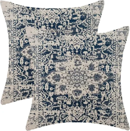 Miniatura 19 de Juego de 2 fundas de almohada bohemias de 20 x 20 pulgadas, fundas de cojín con patrón de alfombra, color amarillo mostaza y azul, diseño étnico