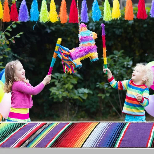 Miniatura 7 de Tegeme 12 Piezas Caminos de Mesa Mexicanos 14 x 84 Pulgadas Camino de Mesa Mexicano Serape Manta Decorativa con Flecos de Algodón Decoración
