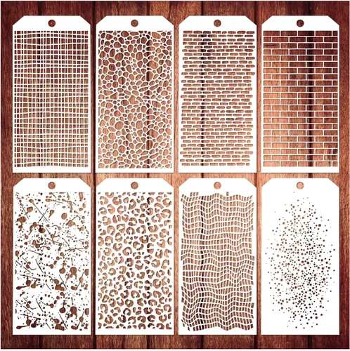 8 Piezas de Plantillas para Manualidades, Plantillas de Capas de Leopardo Ladrillo Punto para Medios Mixtos Plantillas de Textura para Pintar en