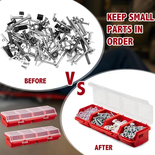 Miniatura 3 de Hushee Caja Organizadora de Tornillos de 6 Piezas con Tapa, 4 Compartimentos, Caja de Herramientas con Divisores de Plástico, Organizador Apilable