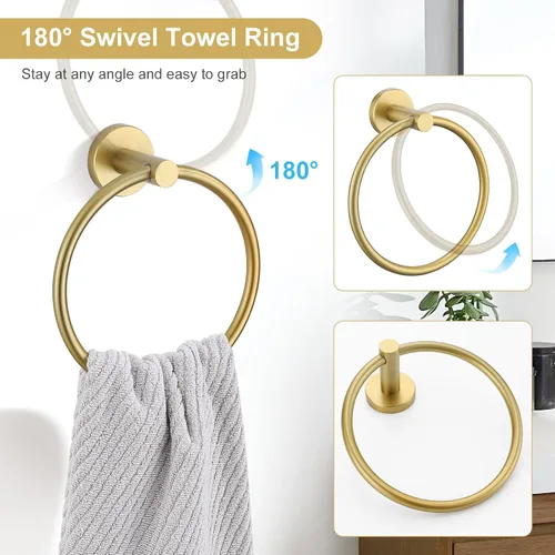 Miniatura 5 de TQKAG Juego de accesorios de baño de 5 piezas, juego de accesorios de baño de oro cepillado de 23.6 pulgadas, juego de toallero de acero inoxidable