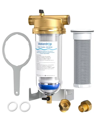 Waterdrop Mega Filtro de sedimento giratorio, sistema de filtro de agua reutilizable actualizado para toda la casa con retrolavado para agua de