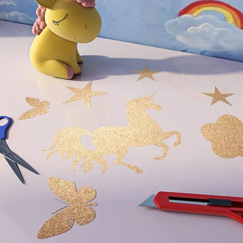 Miniatura 3 de FunStick Papel tapiz dorado champán con purpurina para despegar y pegar, papel de contacto con purpurina dorada brillante para armarios, papel tapiz