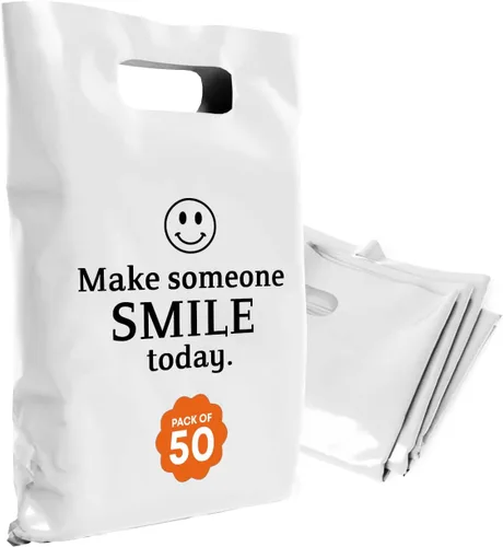 Miniatura 39 de Bolsas de plástico con asas – Bolsas de mercancía de 12 x 15 pulgadas para pequeñas empresas – Bolsas troqueladas para compras minoristas y Negro