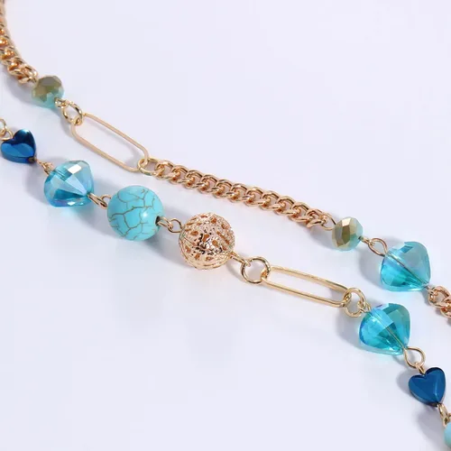 Miniatura 7 de Bocar Collar de cuentas, collar de cadena de eslabones largos de 2 capas, cuentas de cristal para mujer, gargantilla, regalo de joyería