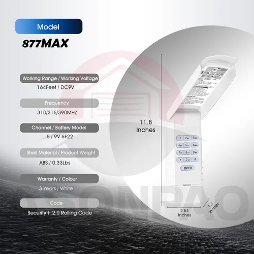 Miniatura 7 de ASONPAO para LiftMaster 877Max 877LM Teclado universal inalámbrico para abridor de puerta de garaje