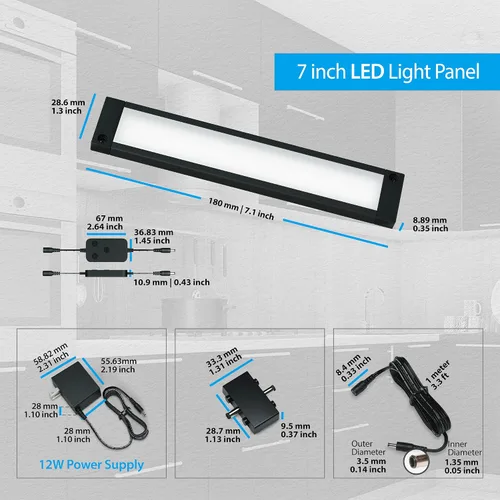 Miniatura 7 de EShine Paquete de 3 luces LED regulables inteligentes negras de 7 pulgadas para debajo del gabinete, compatible con Alexa, Google, blanco cálido