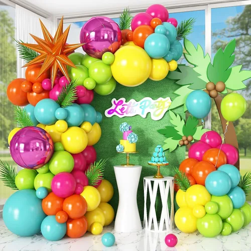 Miniatura 16 de Kit de guirnalda de arco de globos de color azul, blanco y plateado con globos de bola de discoteca, globos de papel de aluminio de estrella