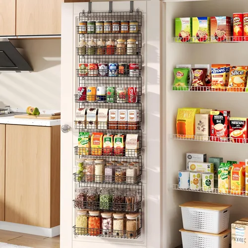 JKsmart Organizador de estantes para especias de 9 niveles con gancho para puerta, montaje en pared y capacidad extra grande para puerta de despensa