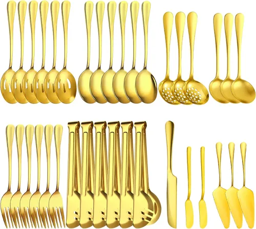 Miniatura 12 de Juego de 20 utensilios para servir, utensilios completos de acero inoxidable para bufé de catering para barbacoas de verano, parrillas, picnic