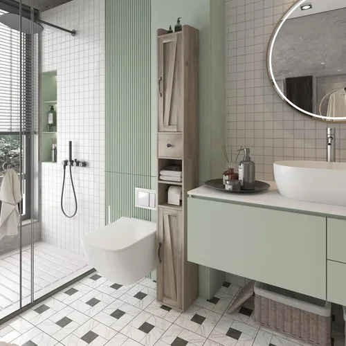 Miniatura 4 de Armario de baño con estante ajustable, armario de almacenamiento para espacio pequeño, armario de almacenamiento alto con barra de papel higiénico