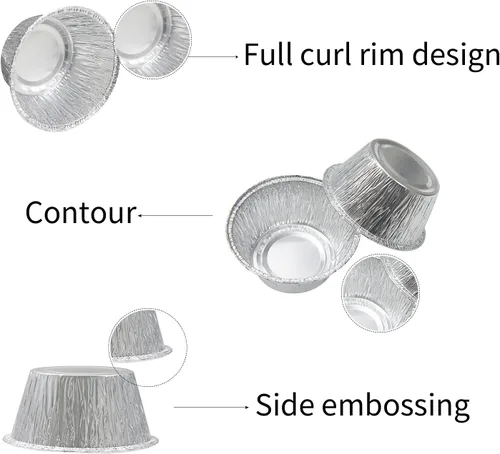 Miniatura 5 de Tazas de papel de aluminio para hornear, Ramekin desechables de 4 onzas, forros de aluminio para cupcakes, 150 piezas de papel plateado