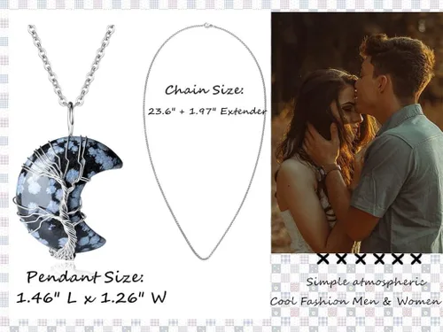 Miniatura 3 de XIANNVXI Collares con colgante de cristal para mujer, collares de cristal curativo, colgante de luna creciente, árbol de la vida, alambre de cuarzo