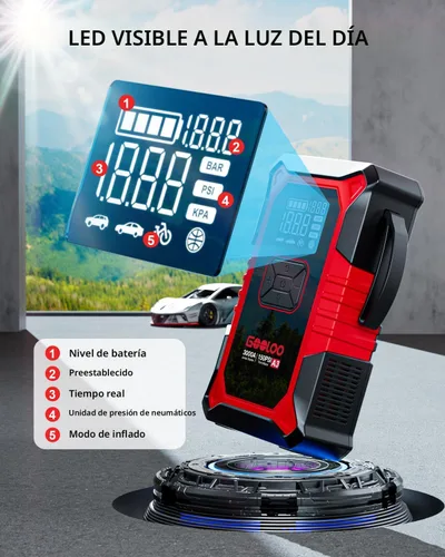 Miniatura 6 de GOOLOO A3 Arrancador de Salto con Compresor de Aire, Arrancador de Batería de Coche Portátil 3000A (9.0 Gasolina/6.5L Diésel) con Inflador