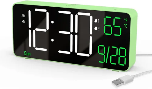 Miniatura 11 de KOSUMOSU Reloj digital para dormitorio de 6.7 pulgadas, despertador para sala de estar, atenuación automática, fecha, semana, segundos, temperatura