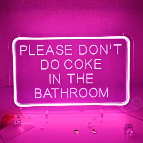 Miniatura 4 de Planzo Letrero de neón LED rosa con texto en inglés «Please Don't Do Coke In The Bath» para el hogar, dormitorio, baño, sala de juegos, bar, tienda