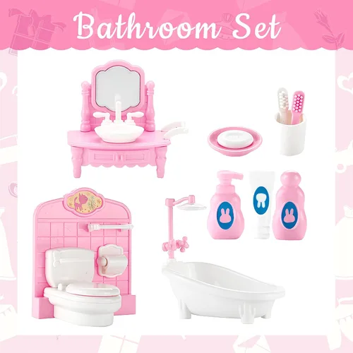 Miniatura 3 de Juego de 20 muebles y accesorios para casa de muñecas, muebles para casa de muñecas, mini muebles para casa de muñecas, 1 a escala 12, dormitorio