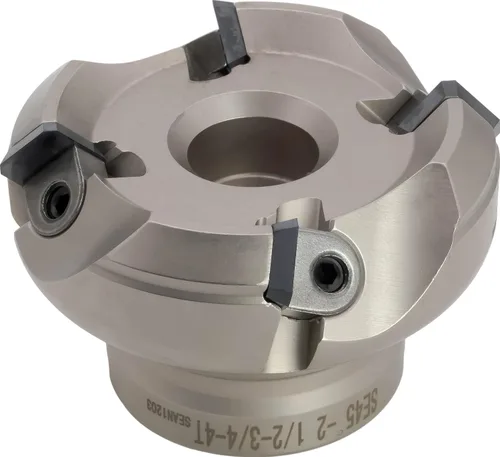 Miniatura 9 de Molino de cara indexable (carcasa) de 2" 45°, diámetro del orificio del eje de 3/4", 3 flautas, con 3 piezas de inserciones de carburo SEAN42