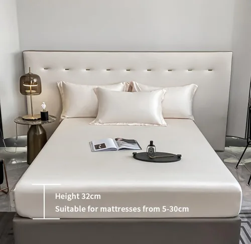 Miniatura 2 de OBONG Sábana bajera ajustable de tamaño queen, 100% Tencel Lyocell, Sábanas refrescantes suaves y sedosas, tejido de satén con bolsillo profundo