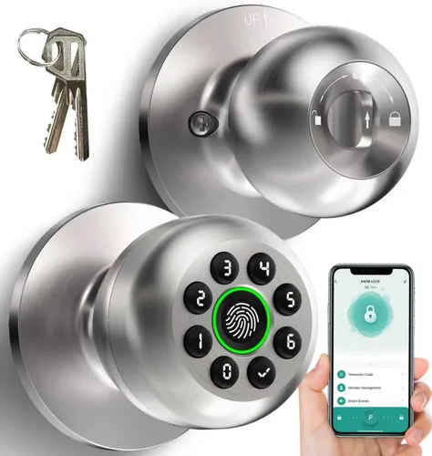 Miniatura 9 de Cerradura de puerta de huellas dactilares, perilla inteligente de puerta de huellas dactilares con teclado, pomos de puerta biométricos con control