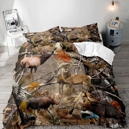 Miniatura 10 de LUVIVIHOME Juego de funda de edredón de 2 piezas, diseño de oso y alce, ciervo, ciervo, ropa de cama de cabaña, ropa de cama rústica de granja