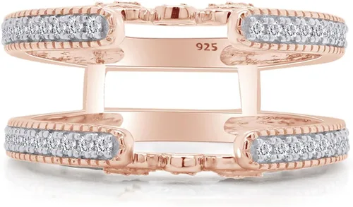 Miniatura 2 de SAVEARTH DIAMONDS Anillo de protección de catedral de grano de muissanita de corte redondo creado en laboratorio de 13 quilates en oro de 14