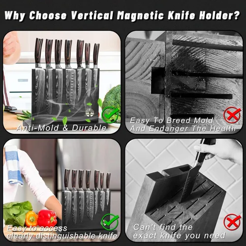 Miniatura 5 de Juego de 7 cuchillos de cocina con bloque magnético - Acero inoxidable de alto carbono, forjado a mano, apto para lavavajillas - Juego de cuchillos