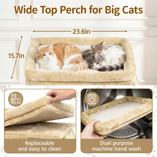 Miniatura 6 de Cama torre de árbol para gatos con poste rascador para interiores, casa de soporte pequeño resistente para gatos grandes y gatitos, plataforma