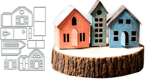 Troqueles de metal hechos a mano en 3D, troqueles de corte de puerta de casa de Navidad, plantillas de corte de troqueles para álbumes de recortes,