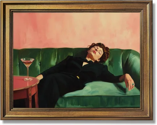 Miniatura 8 de Ripiyome Póster vintage de mujer en el sofá con Martini, lienzo victoriano y funky para pared, pintura al óleo estética de moda, impresión ecléctica